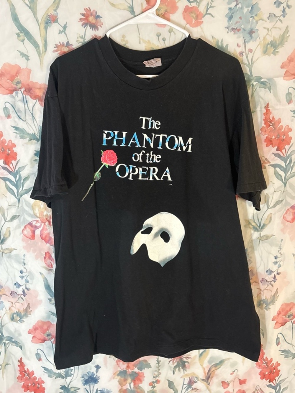 Vintage The Phantom of the Opera Black Graphic Tee with Mask & Rose